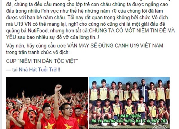 Sao Việt cổ vũ U19 Việt Nam và tin tưởng vào chiến thắng